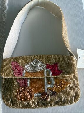 Mer Sol Gorgeous Gold Beaded Shoulder Bag with Autumn Motif - Women New with Tag